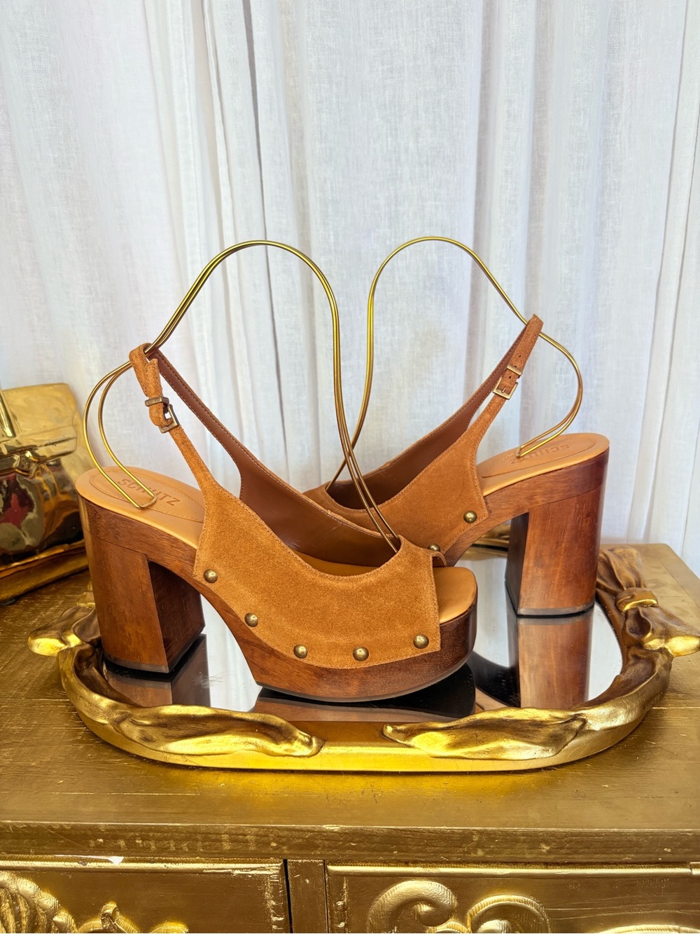 Schutz Rose Sling Brown Suede Studded Platform Sandals Size 9.5 NWOB - Picture 2 of 5
